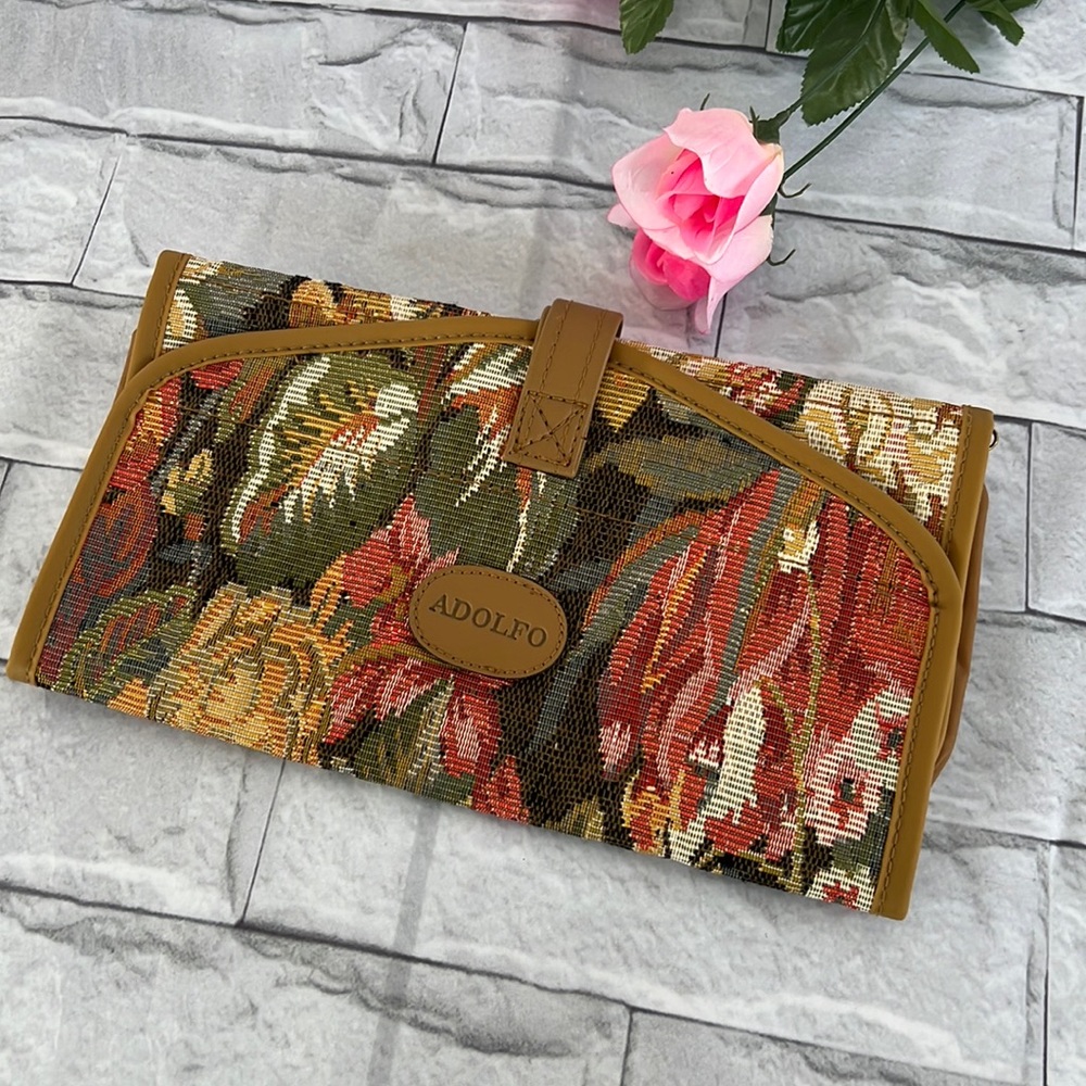 Vintage ADOLFO tapestry cosmetic travel bag